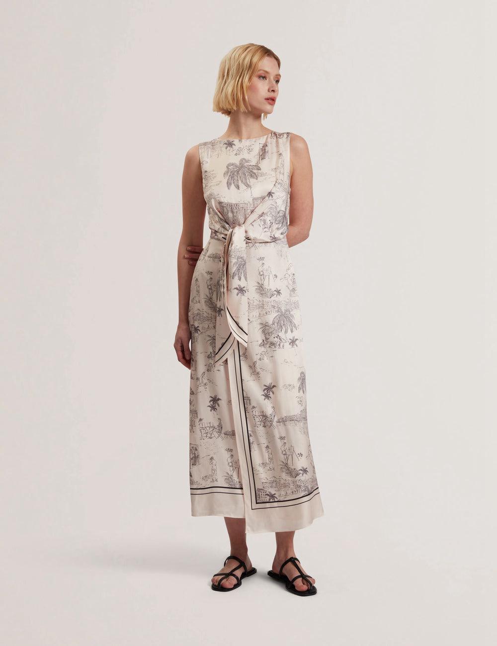 Nude-Pink Ted Baker MARRONA - Printed Wrap Front Sleeveless Women Midi Dresses | SG  4529-VMLCO