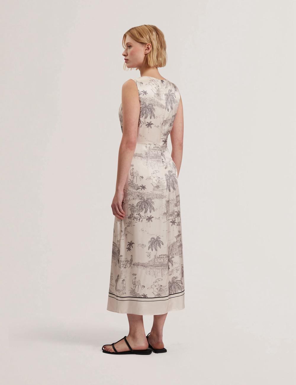 Nude-Pink Ted Baker MARRONA - Printed Wrap Front Sleeveless Women Midi Dresses | SG  4529-VMLCO
