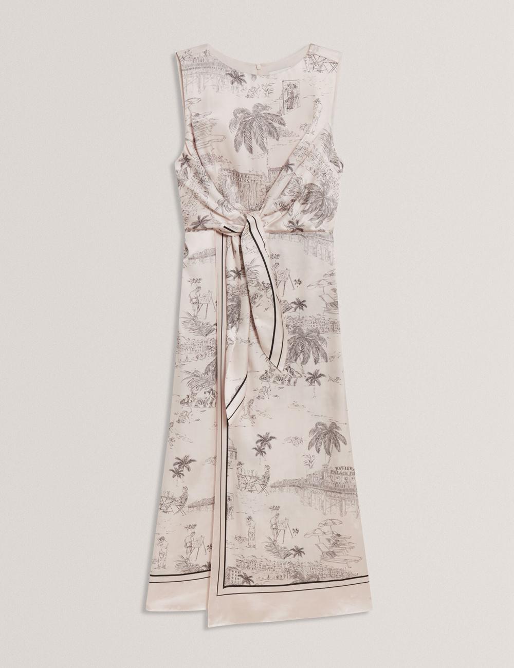 Nude-Pink Ted Baker MARRONA - Printed Wrap Front Sleeveless Women Midi Dresses | SG  4529-VMLCO