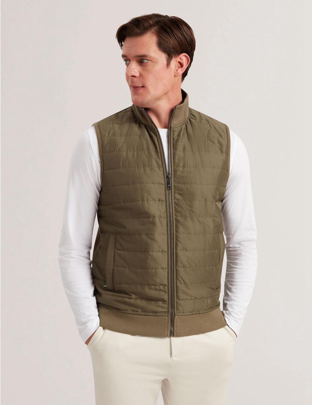 Olive Ted Baker ATHO - Quilted Funnel Neck Zip-Up Men Gillets | SG  6532-QRJGY