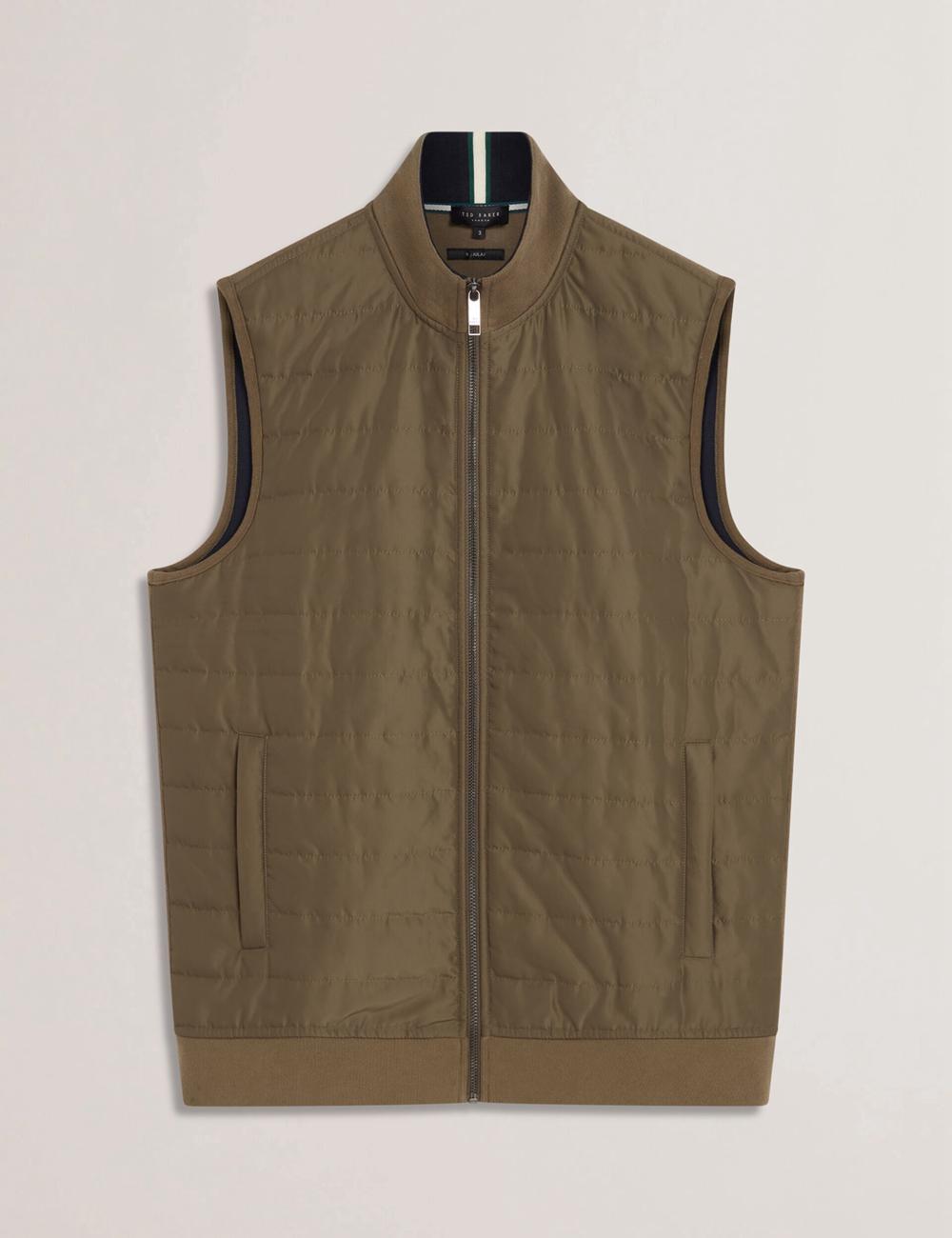 Olive Ted Baker ATHO - Quilted Funnel Neck Zip-Up Men Gillets | SG  6532-QRJGY