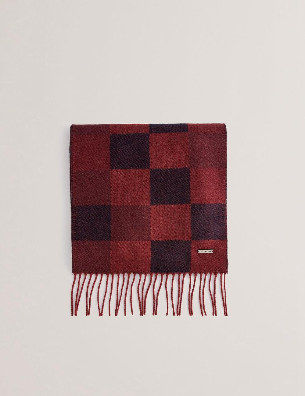 Oxblood Ted Baker PETERRR - Block Check With Fringe Trim Woven Men Scarves | SG  2356-EZBHK
