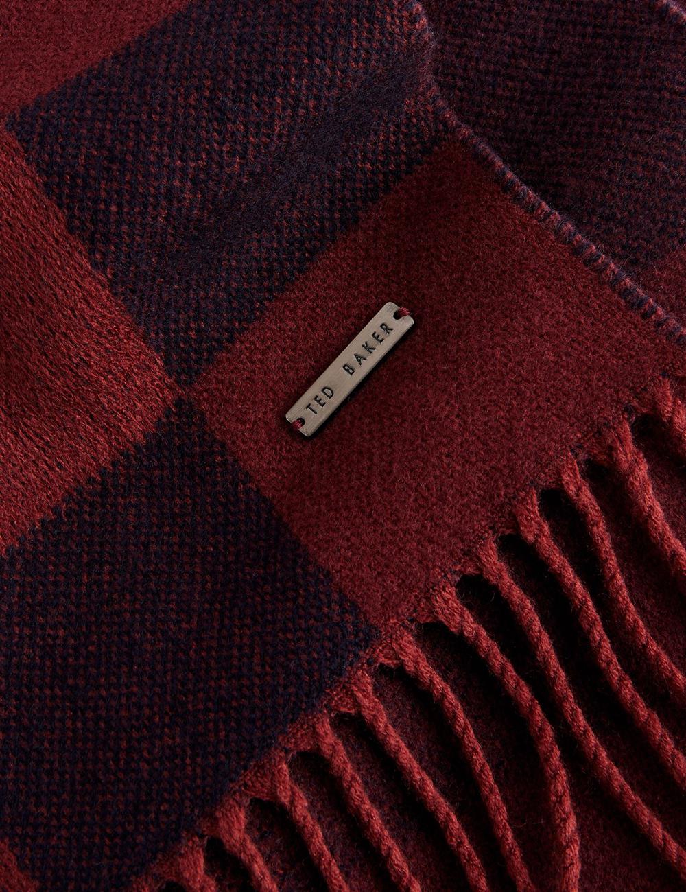 Oxblood Ted Baker PETERRR - Block Check With Fringe Trim Woven Men Scarves | SG  2356-EZBHK