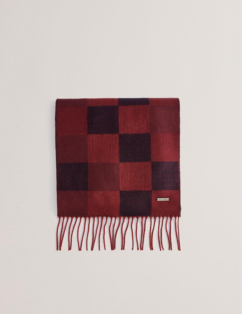 Oxblood Ted Baker PETERRR - Block Check With Fringe Trim Woven Men Scarves | SG  2356-EZBHK