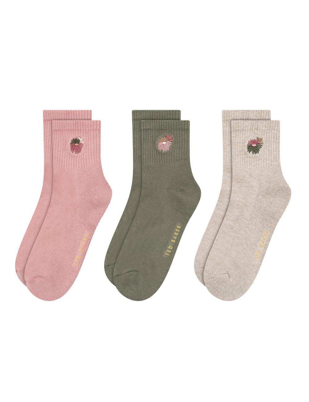 Pink Ted Baker 3 Pack Cushioned Sole High Ankle Crew Women Socks | SG  7036-YZHTN