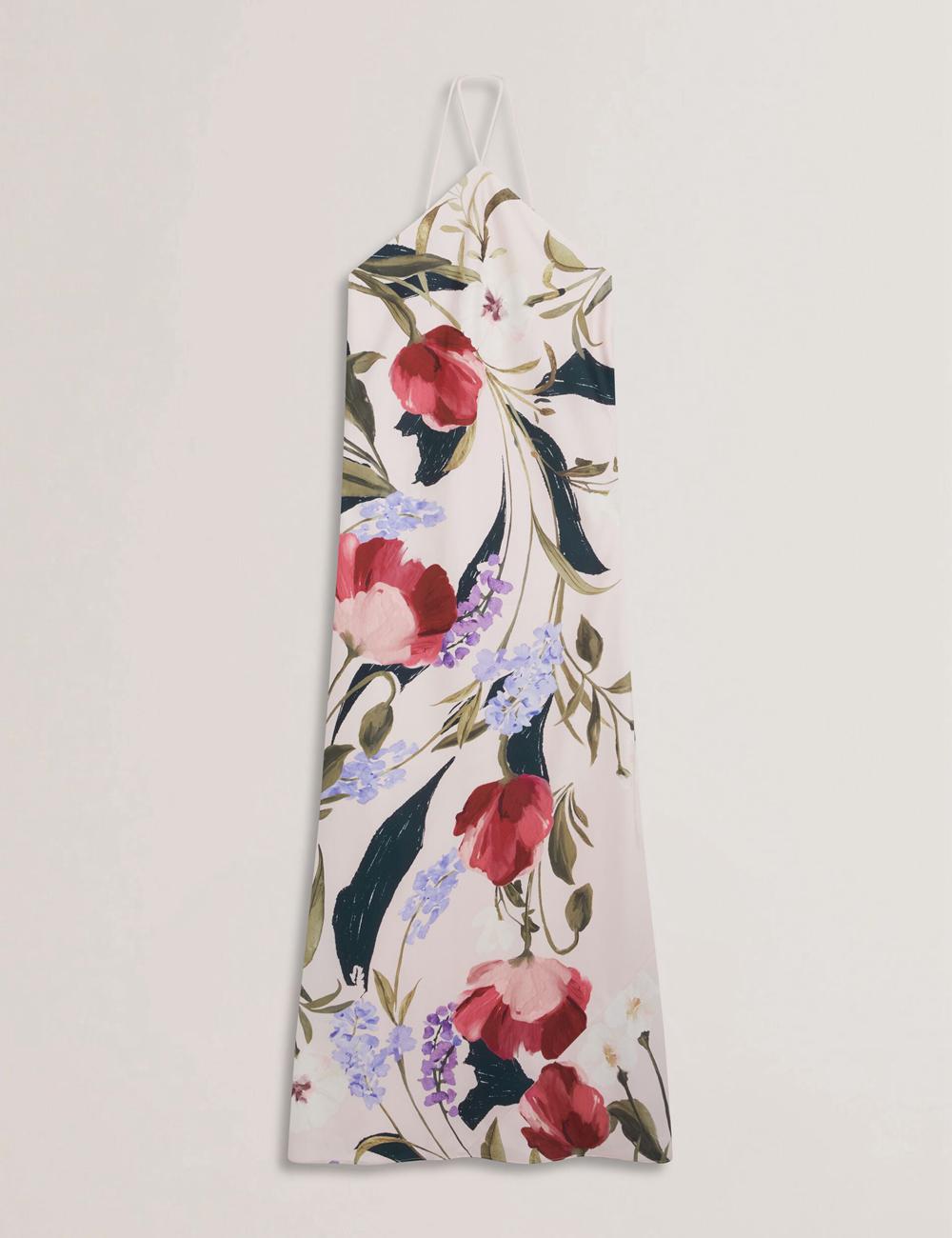 Pink Ted Baker ALMARIA - Floral Halter Neck Woven Women Maxi Dresses | SG  8053-HBNSO