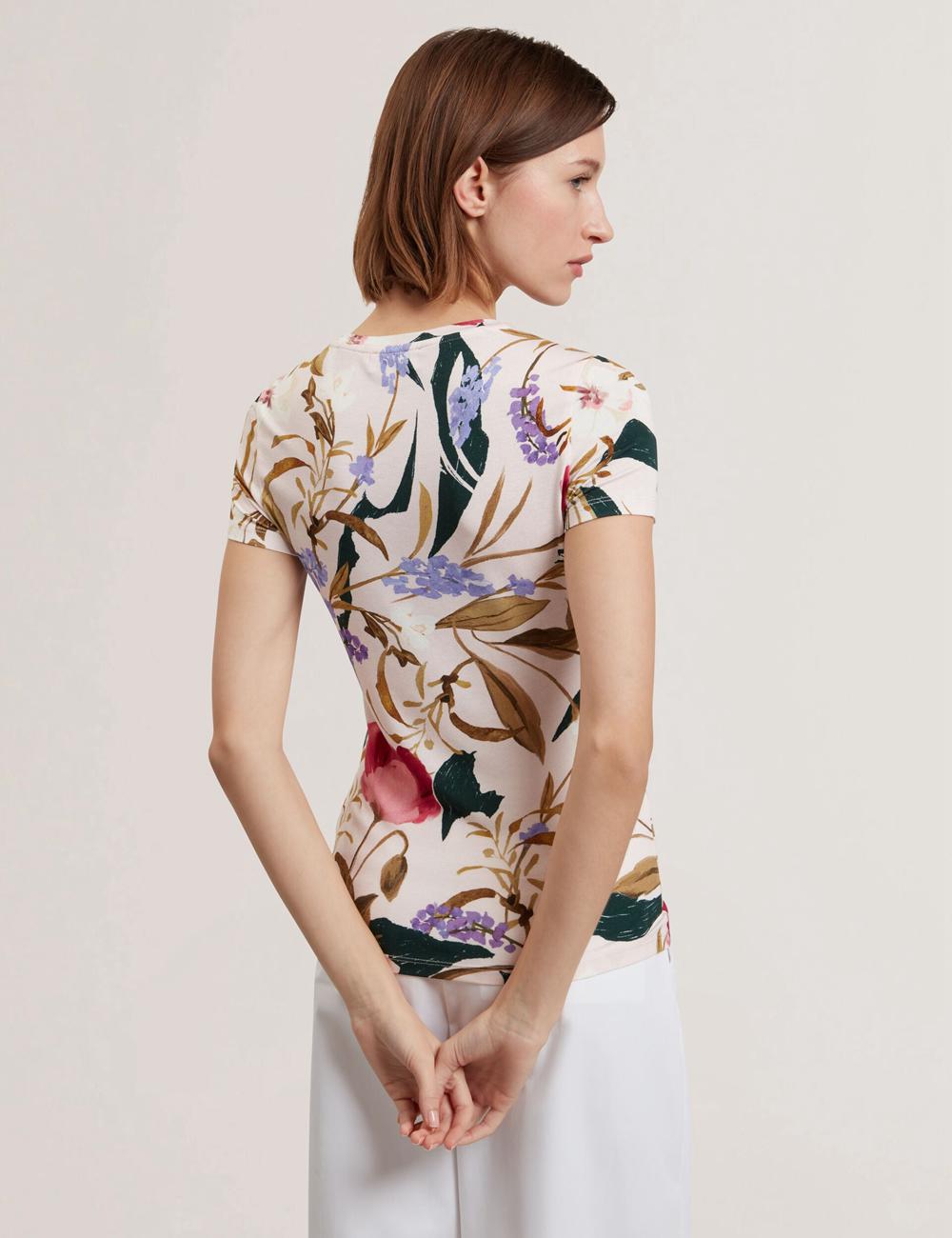 Pink Ted Baker BELLIEA - Painted Floral Print Slim Fit Women T-Shirts | SG  8437-XEONR