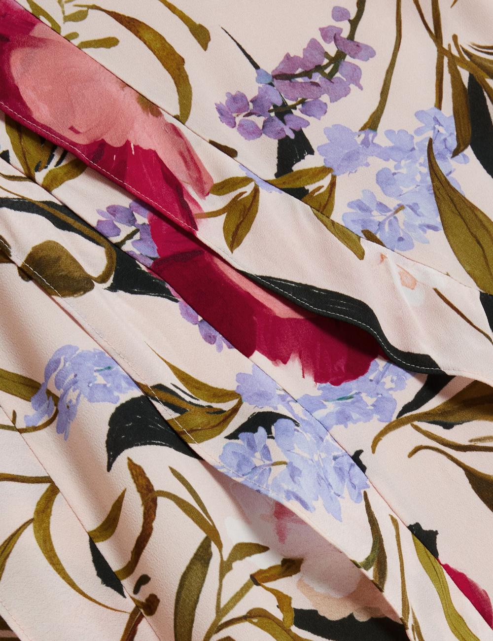 Pink Ted Baker CANDICI - Floral Print Frill Trim With Split Women Midi Skirts | SG  8103-UTLGP