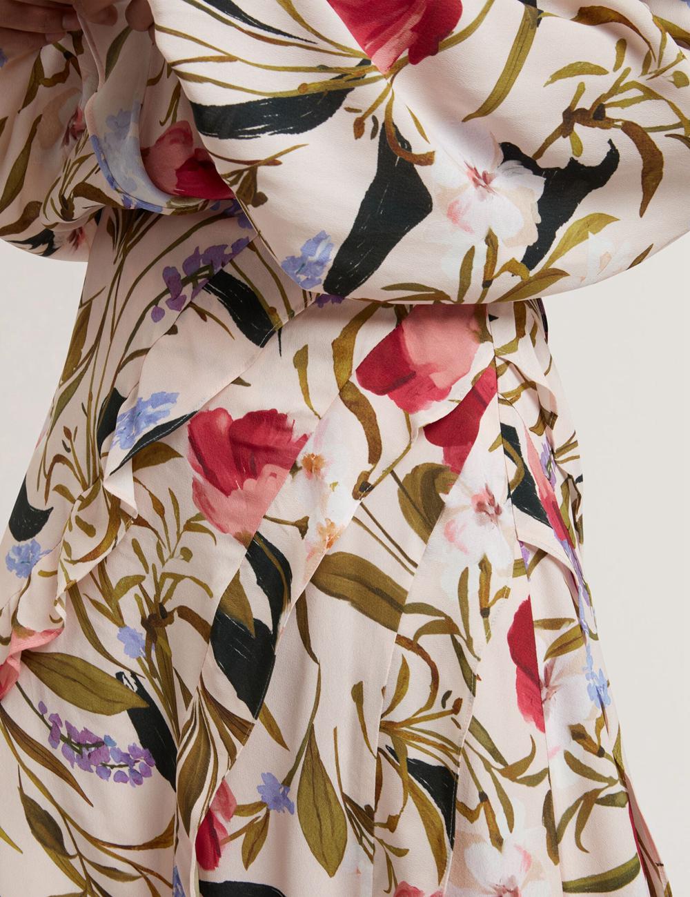 Pink Ted Baker CANDICI - Floral Print Frill Trim With Split Women Midi Skirts | SG  8103-UTLGP