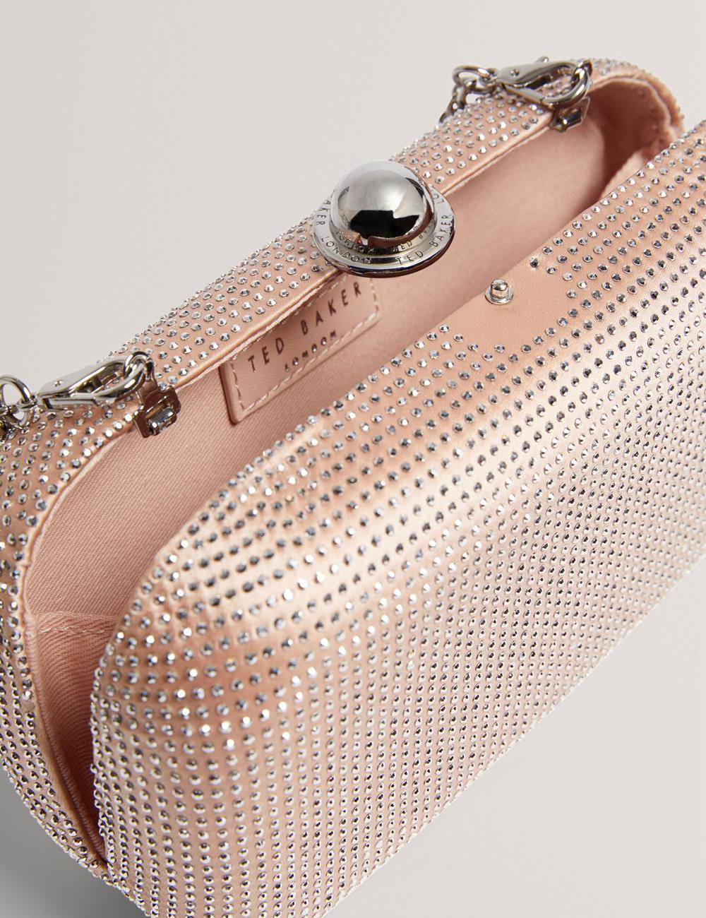 Pink Ted Baker CRYZELA - Crystal Embellished Satin Hard Women Clutch Bag | SG  3712-VLIFN