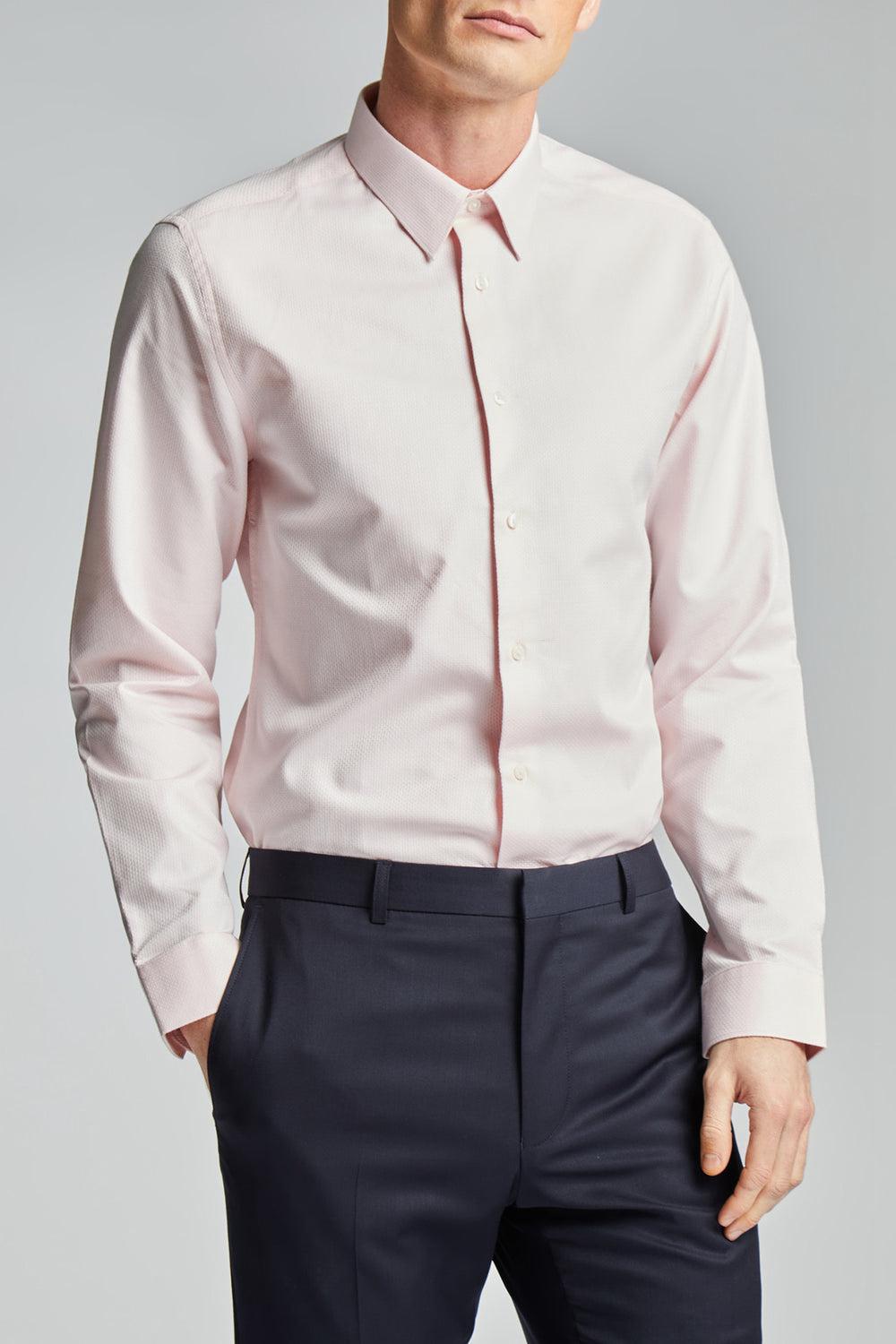 Pink Ted Baker DORAIN - Textured Cotton Long Sleeve Men Formal Shirts | SG  9846-HEBNA