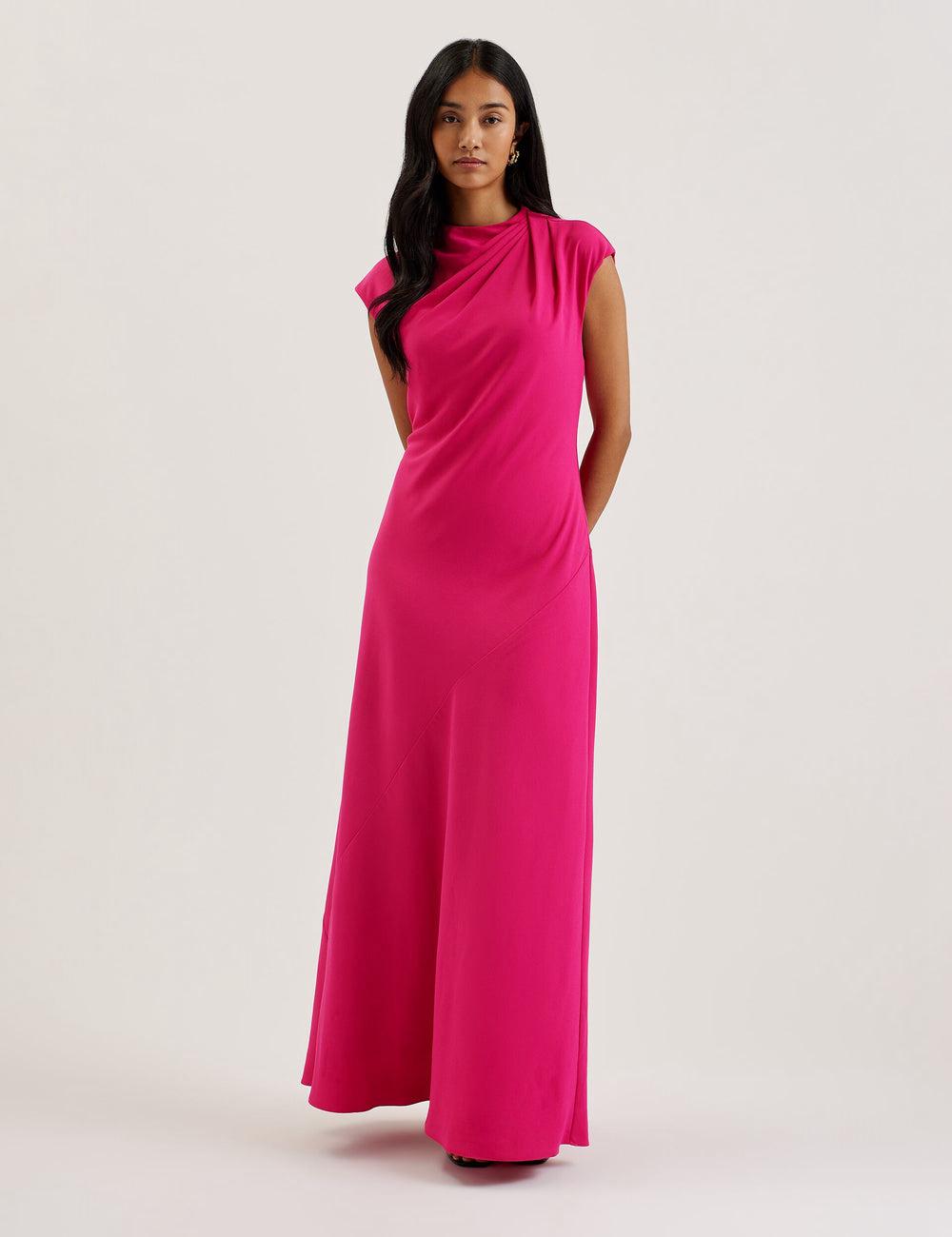 Pink Ted Baker EREAS - Drape Neckline Cap Sleeve Women Maxi Dresses | SG  6324-GYVUJ