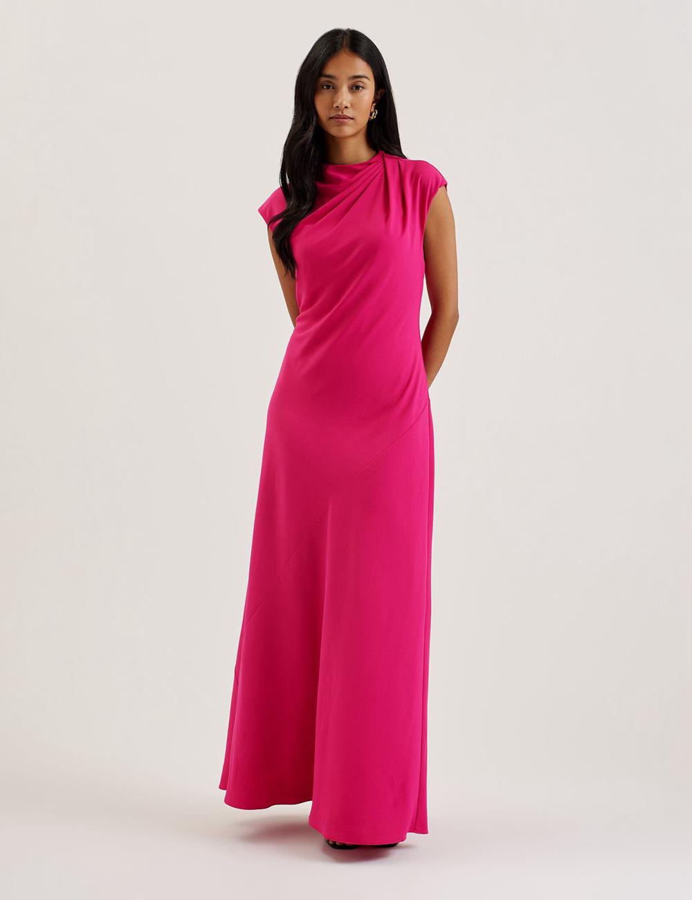 Pink Ted Baker EREAS - Drape Neckline Cap Sleeve Women Maxi Dresses | SG  6324-GYVUJ