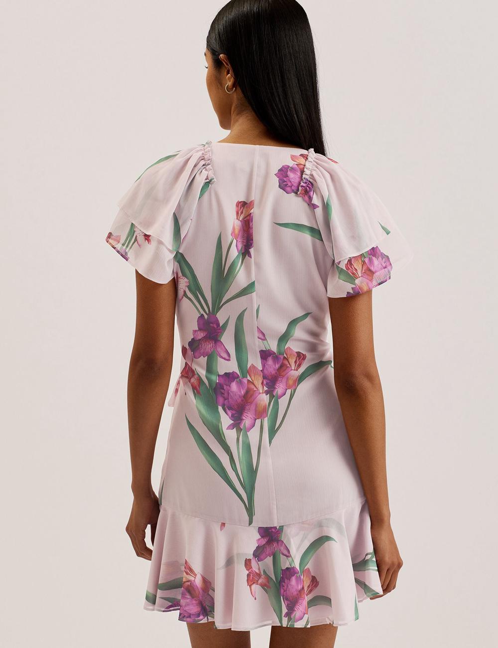 Pink Ted Baker FASNIA - Floral Angel Sleeve Wrap Women Mini Dresses | SG  7419-XALSD