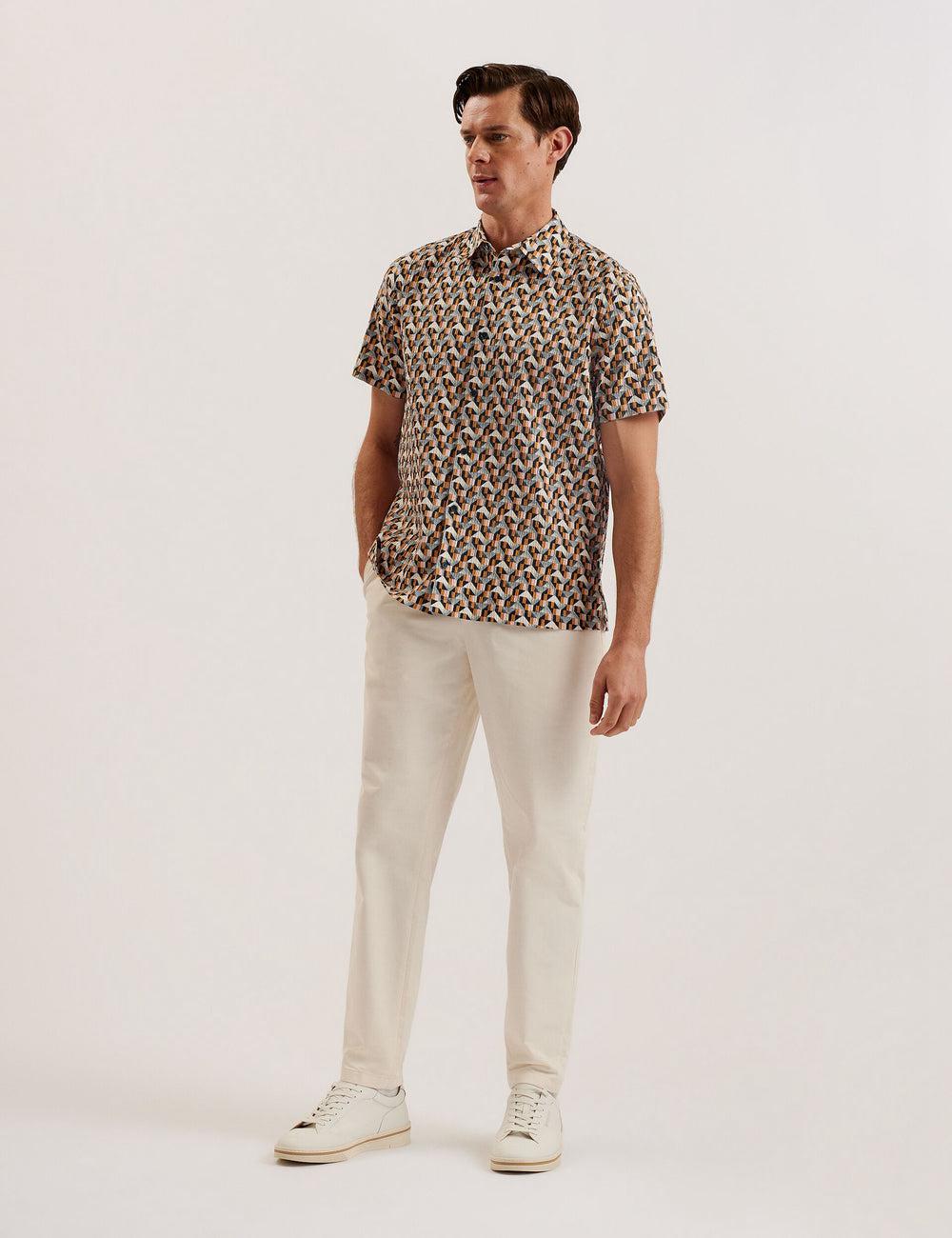 Pink Ted Baker GASTONS - Short Sleeve Geo Print Seersucker Men Casual Shirts | SG  9248-RXCYS