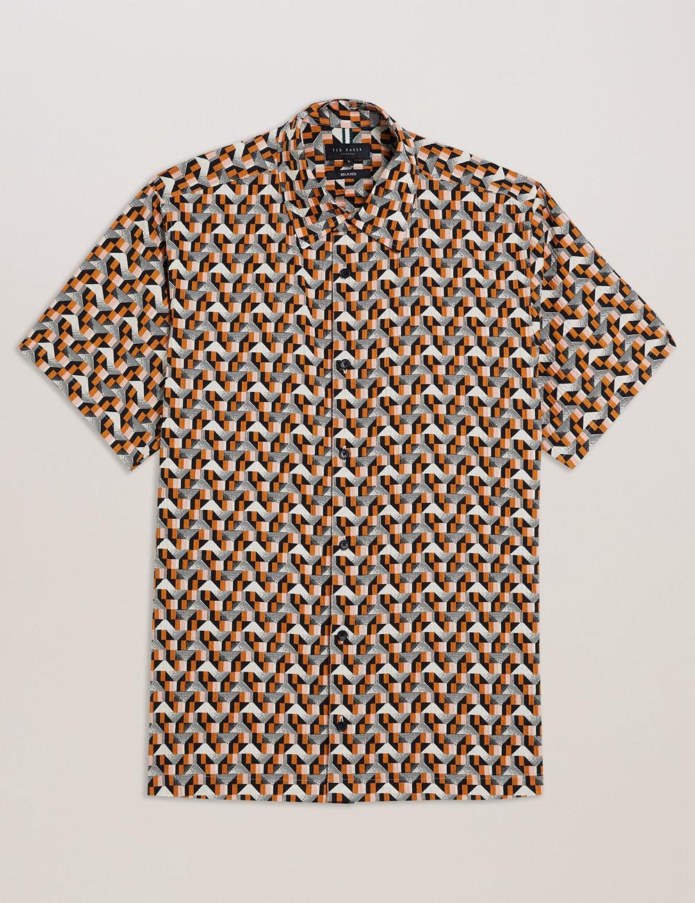 Pink Ted Baker GASTONS - Short Sleeve Geo Print Seersucker Men Casual Shirts | SG  9248-RXCYS
