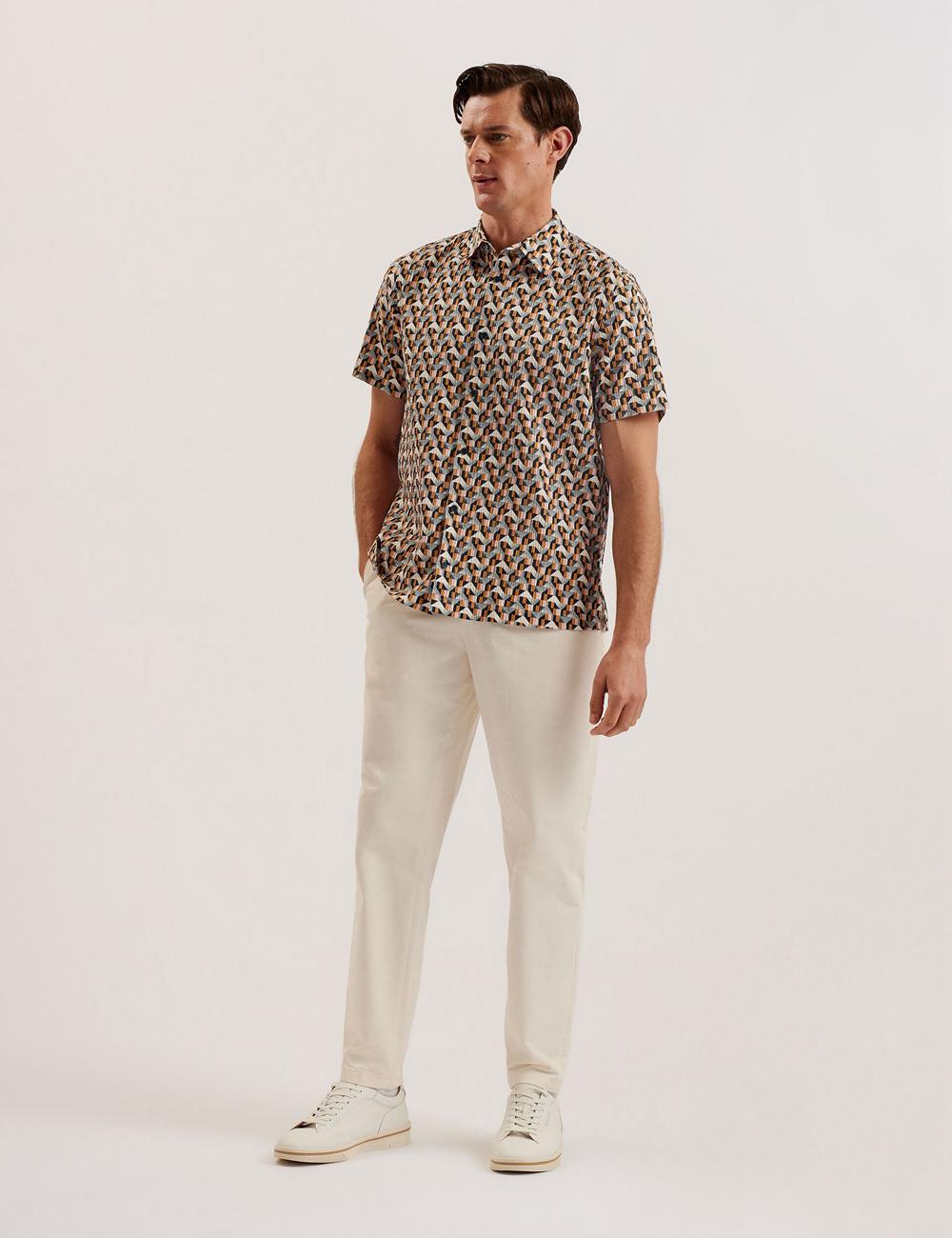 Pink Ted Baker GASTONS - Short Sleeve Geo Print Seersucker Men Casual Shirts | SG  9248-RXCYS
