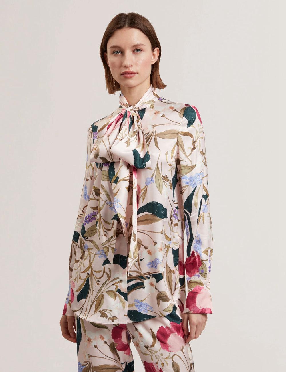 Pink Ted Baker LEEYAA - Floral Print Neck Longline Women Blouses | SG  5621-HGMXS