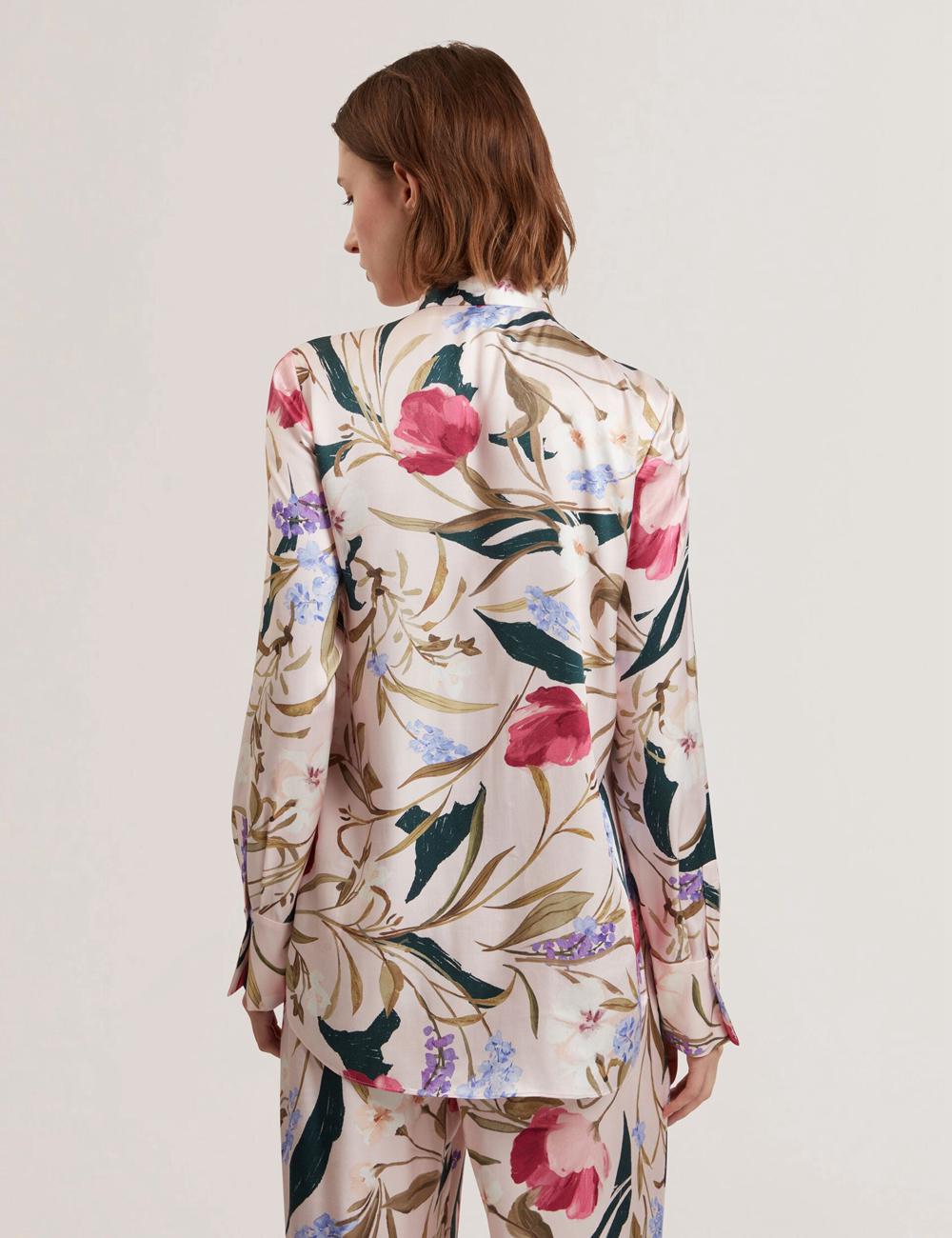 Pink Ted Baker LEEYAA - Floral Print Neck Longline Women Blouses | SG  5621-HGMXS