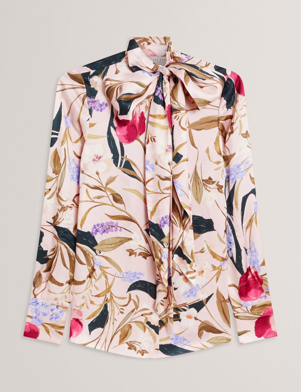 Pink Ted Baker LEEYAA - Floral Print Neck Longline Women Blouses | SG  5621-HGMXS