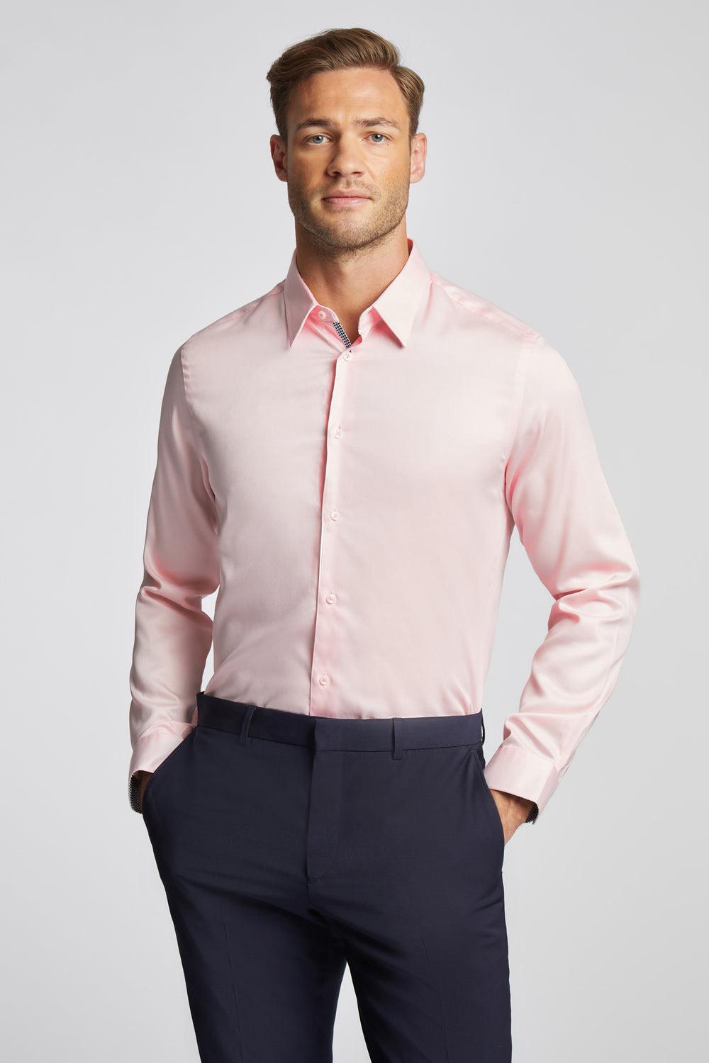 Pink Ted Baker MAELOR - Slim Fit Sateen Cotton Men Formal Shirts | SG  2678-BXSFM