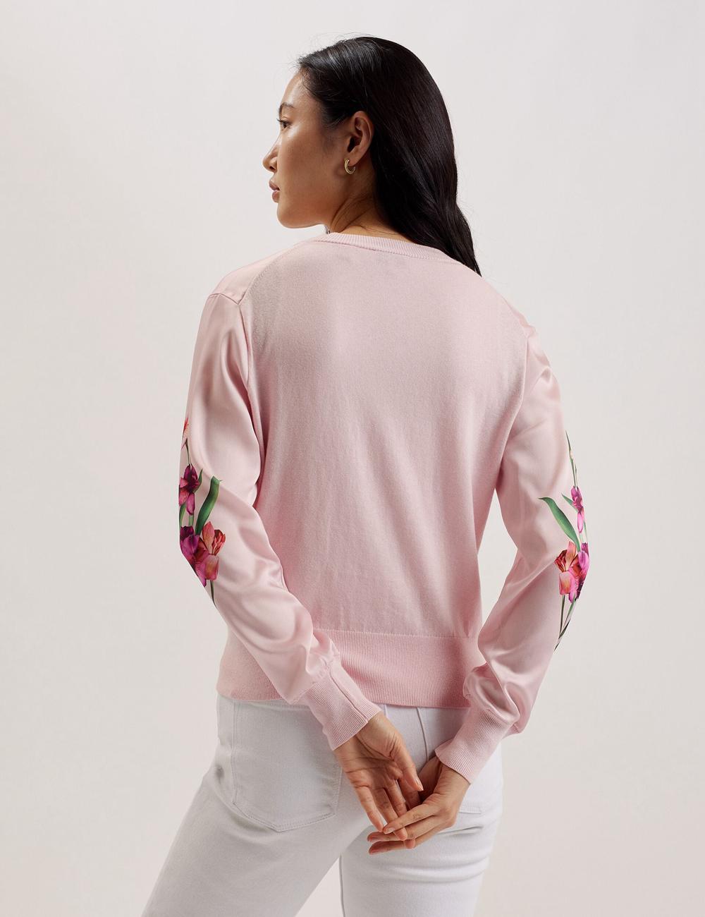 Pink Ted Baker MERALLL - Floral Woven Front V-Neck Women Cardigans | SG  4916-DVXFG