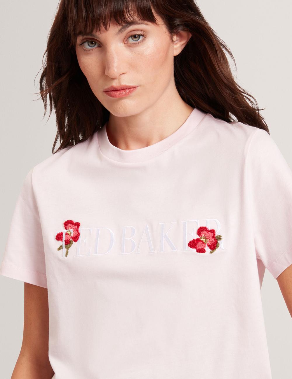 Pink Ted Baker MOLII - Embroidered Logo Cropped Cotton Women T-Shirts | SG  8231-TAXLG