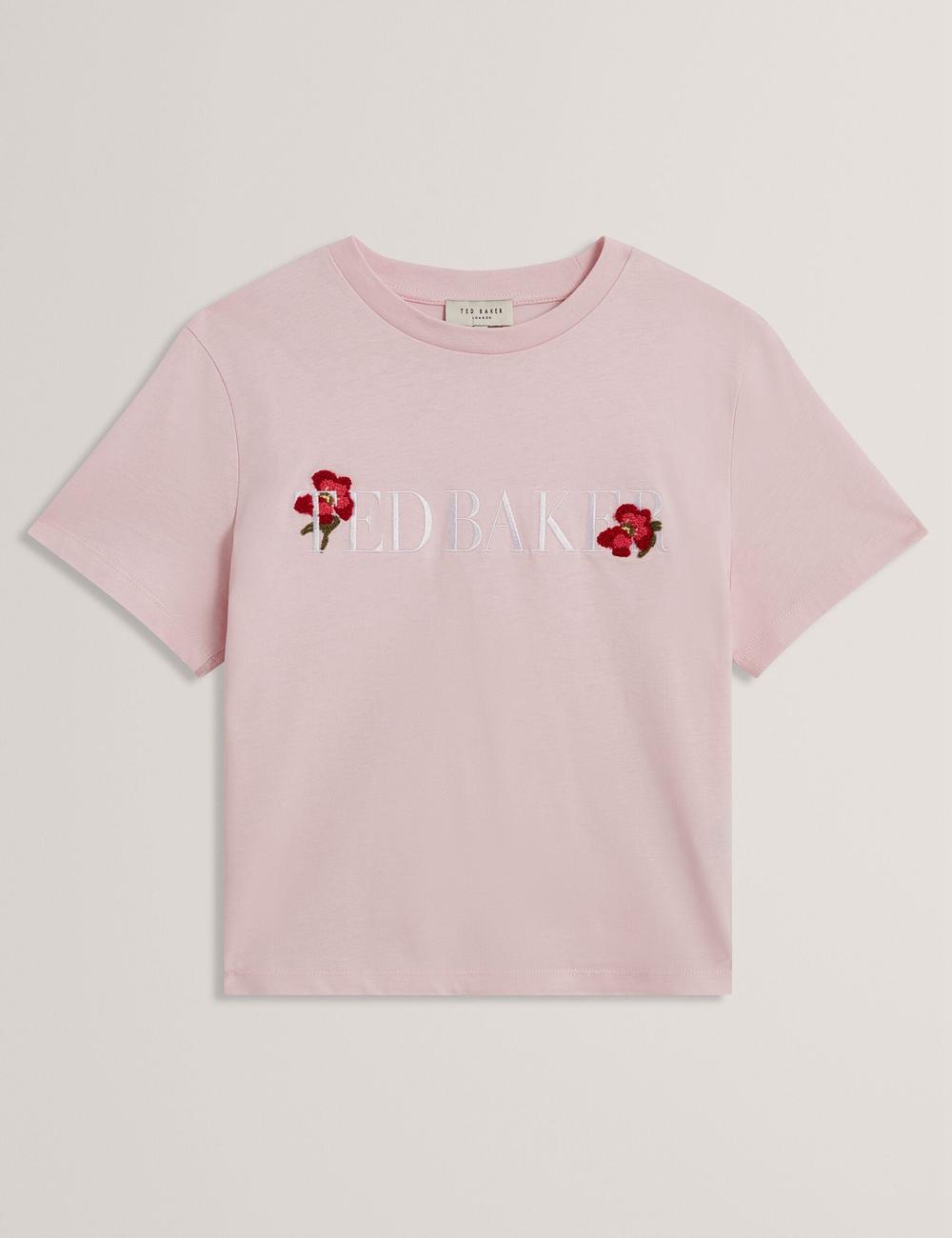 Pink Ted Baker MOLII - Embroidered Logo Cropped Cotton Women T-Shirts | SG  8231-TAXLG