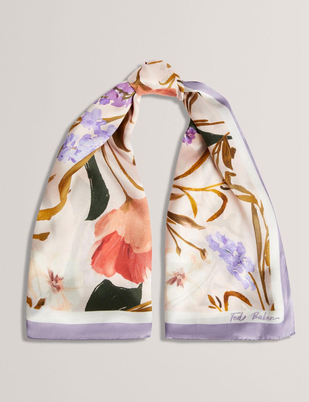 Pink Ted Baker NICLAE - Painted Floral Print Square Silk Women Scarves | SG  3974-IYZEB