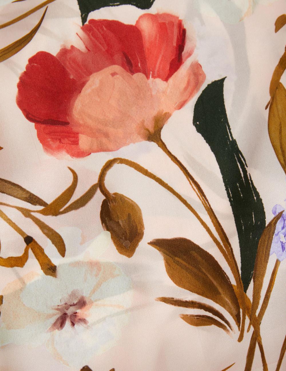 Pink Ted Baker NICLAE - Painted Floral Print Square Silk Women Scarves | SG  3974-IYZEB