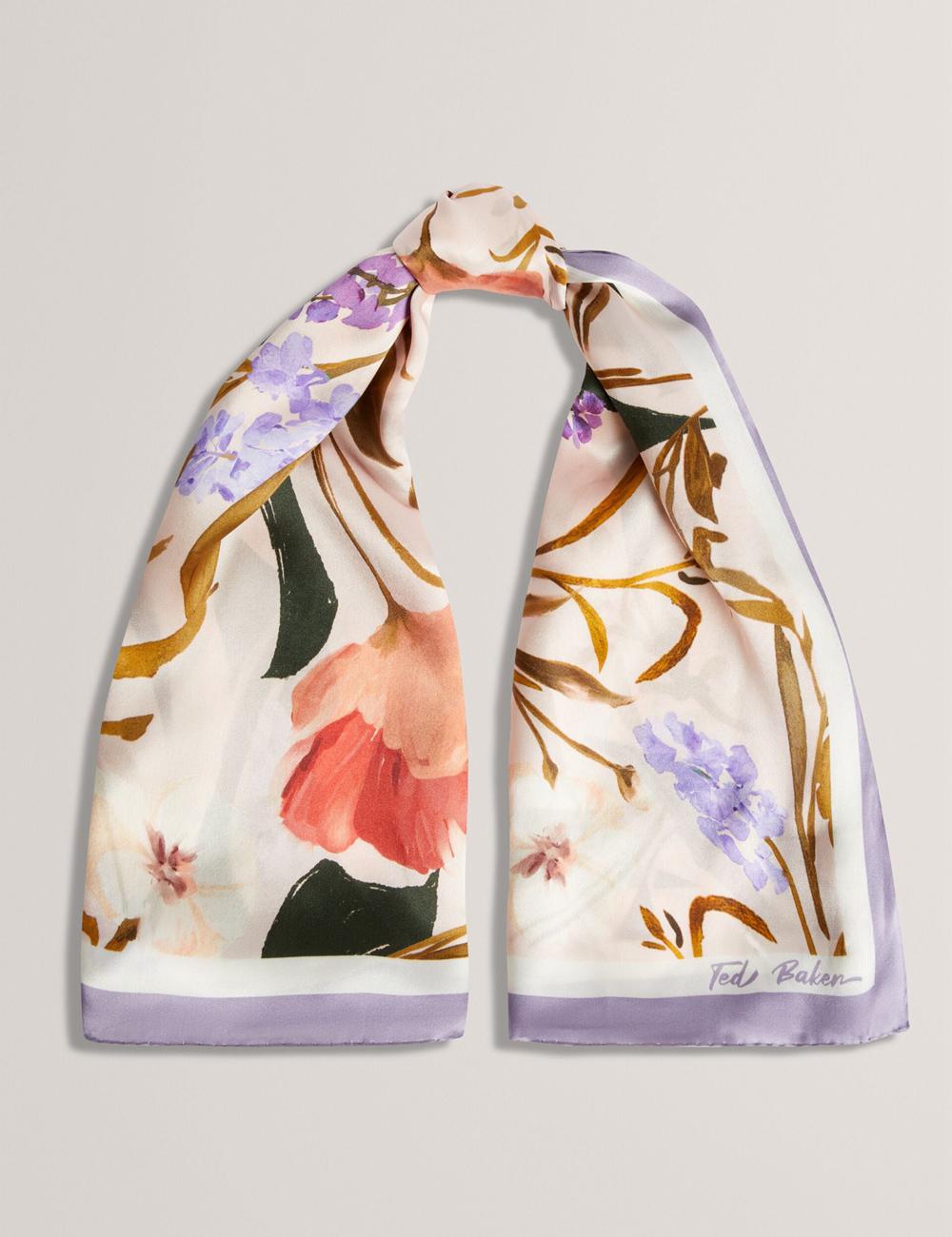 Pink Ted Baker NICLAE - Painted Floral Print Square Silk Women Scarves | SG  3974-IYZEB