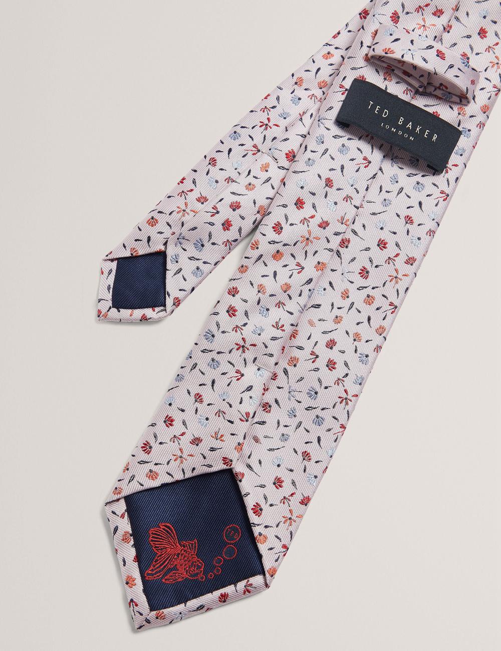 Pink Ted Baker ORSEA - Ditsy Petal Print Woven Silk Men Ties | SG  6142-EDNWL
