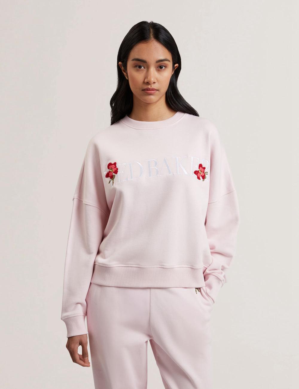 Pink Ted Baker STIILA - Embroidered Logo Pure Cotton Women Sweatshirts | SG  2459-CUQFW