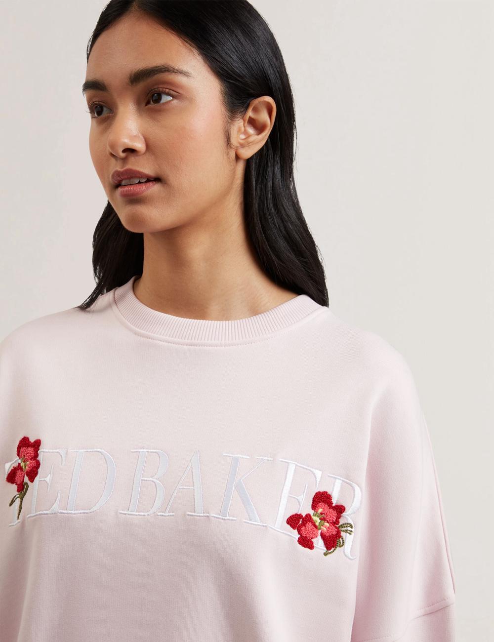 Pink Ted Baker STIILA - Embroidered Logo Pure Cotton Women Sweatshirts | SG  2459-CUQFW
