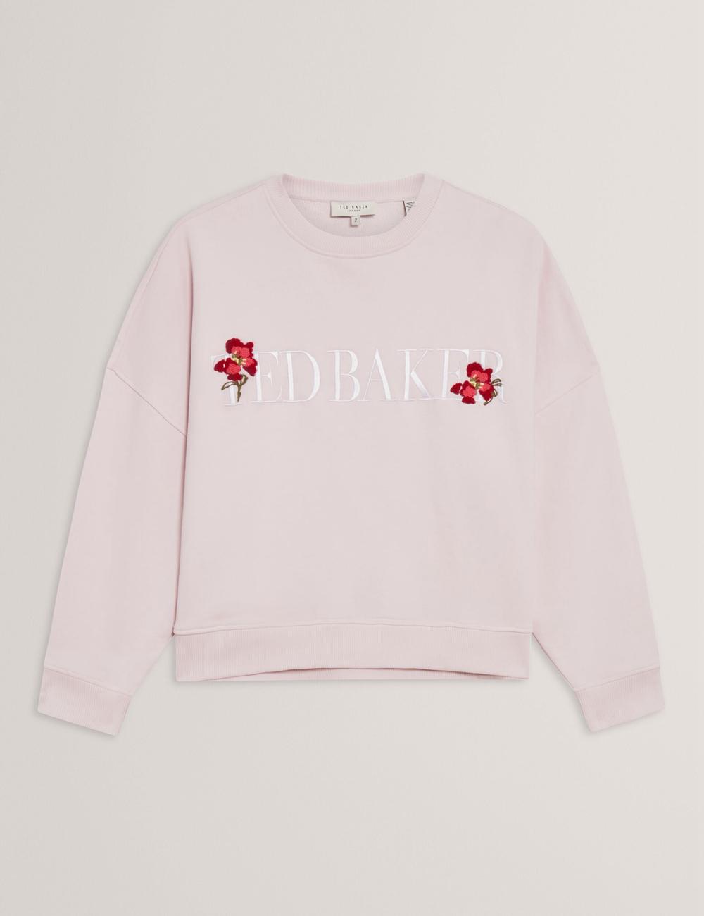 Pink Ted Baker STIILA - Embroidered Logo Pure Cotton Women Sweatshirts | SG  2459-CUQFW