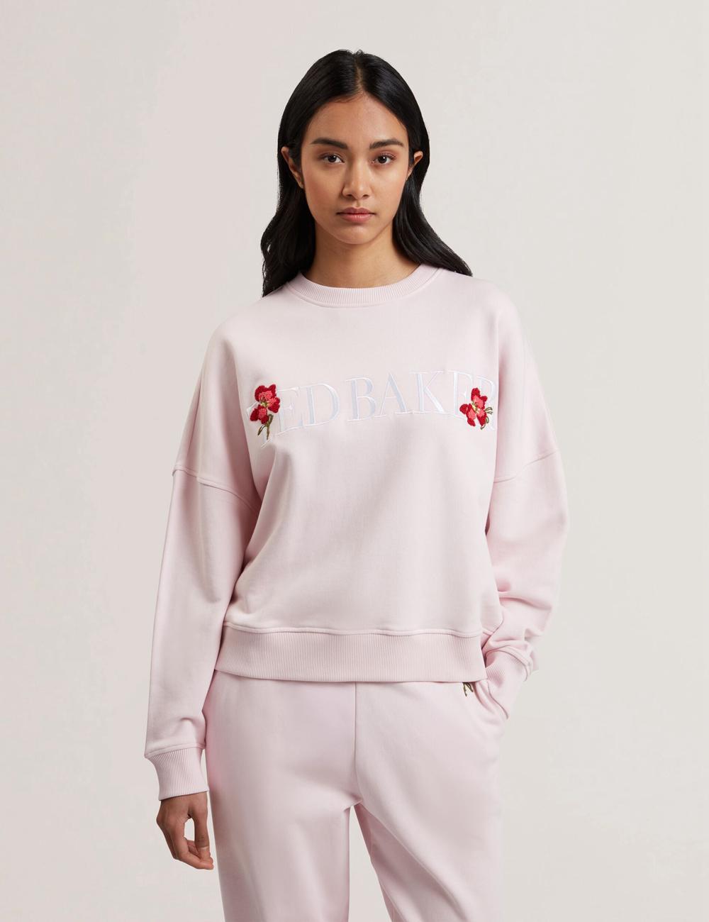 Pink Ted Baker STIILA - Embroidered Logo Pure Cotton Women Sweatshirts | SG  2459-CUQFW