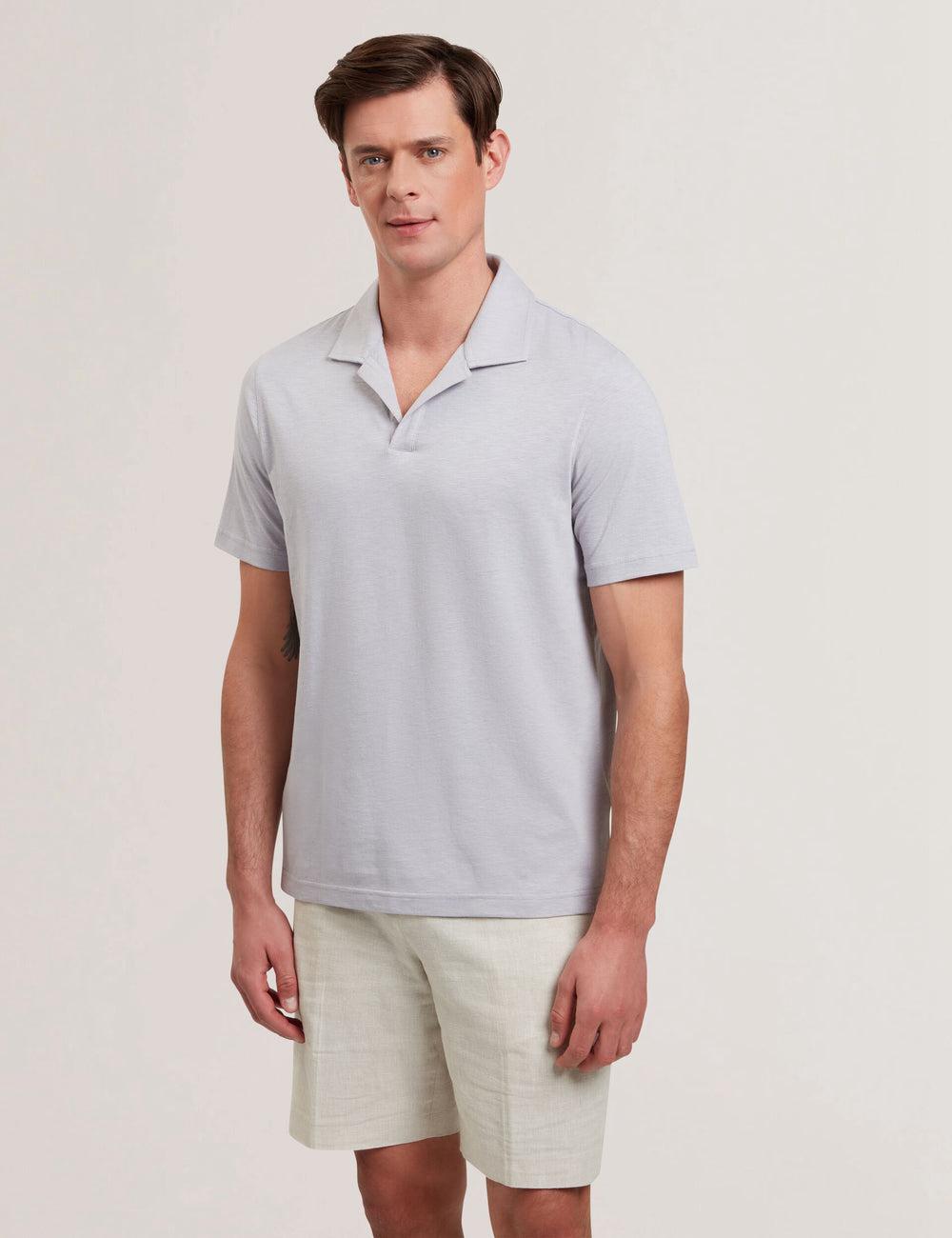 Purple Ted Baker ANITO - Cotton Linen Open Neck Men Polos Shirts | SG  2087-QLKTN