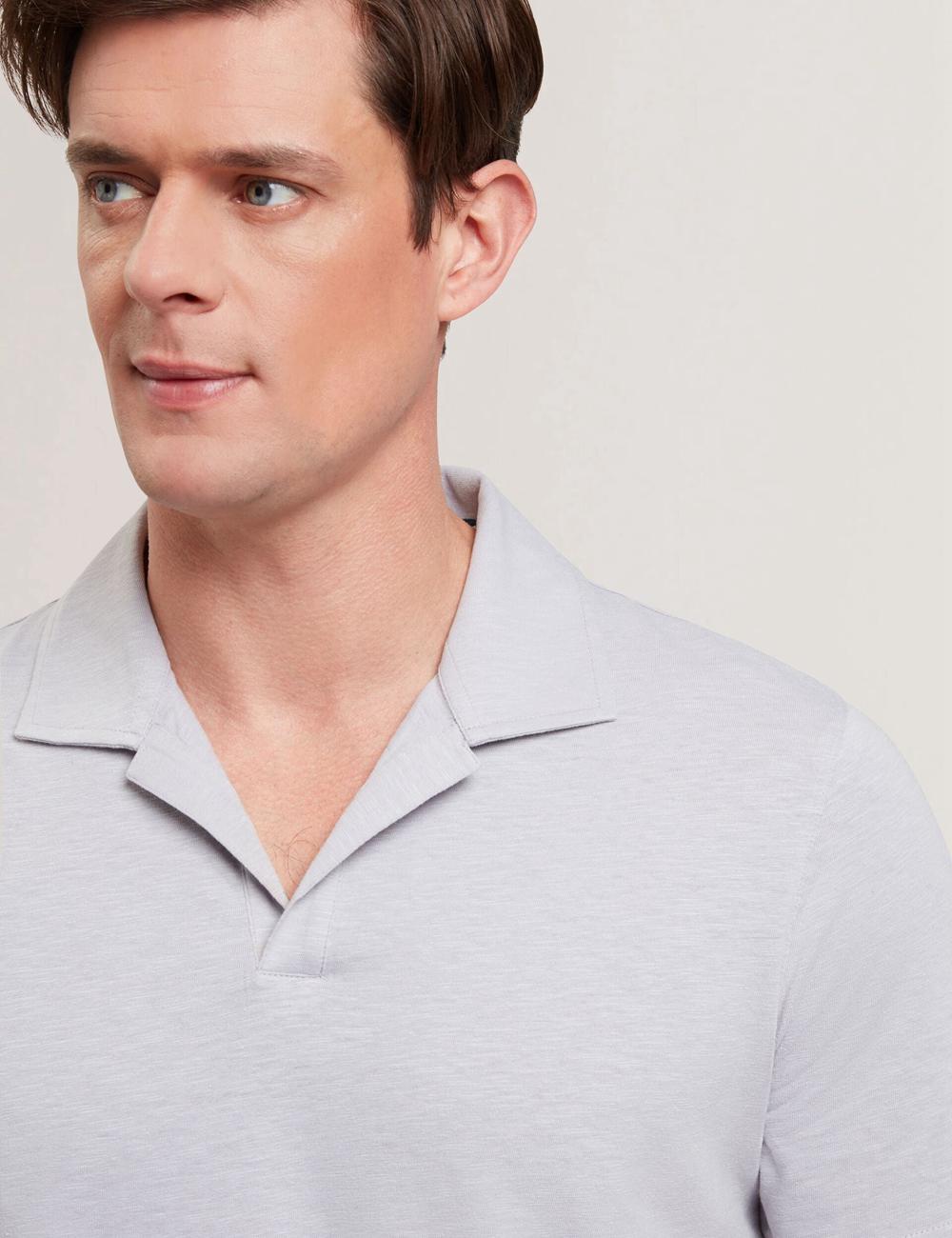 Purple Ted Baker ANITO - Cotton Linen Open Neck Men Polos Shirts | SG  2087-QLKTN