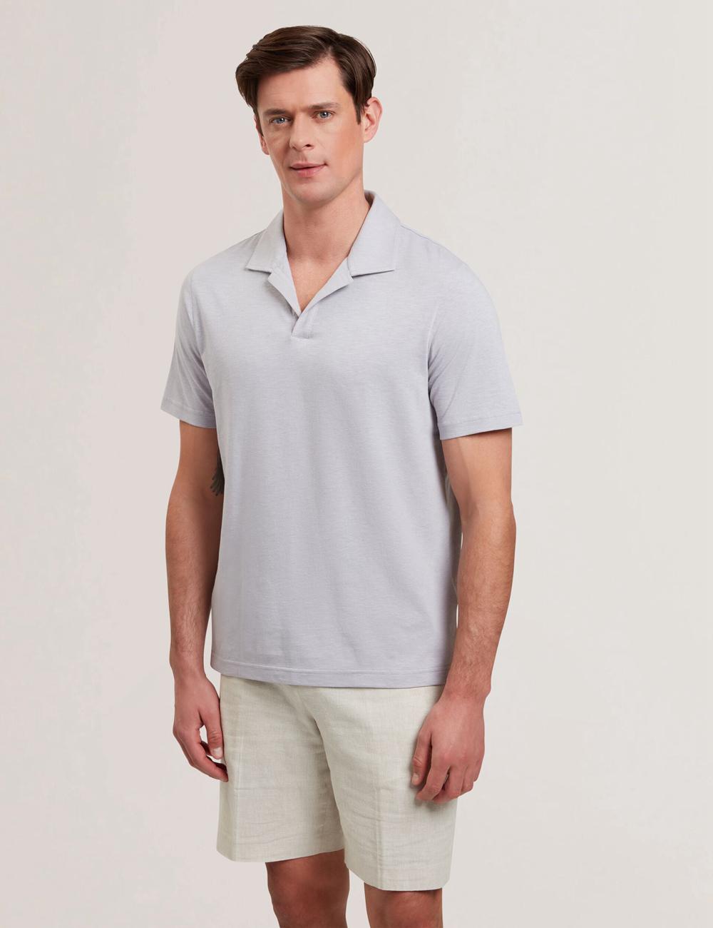 Purple Ted Baker ANITO - Cotton Linen Open Neck Men Polos Shirts | SG  2087-QLKTN