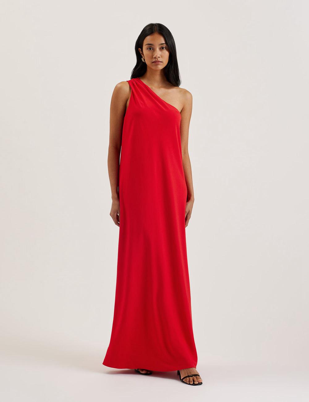 Red Ted Baker AISLI - One Shoulder Woven Women Maxi Dresses | SG  5170-JBIGF
