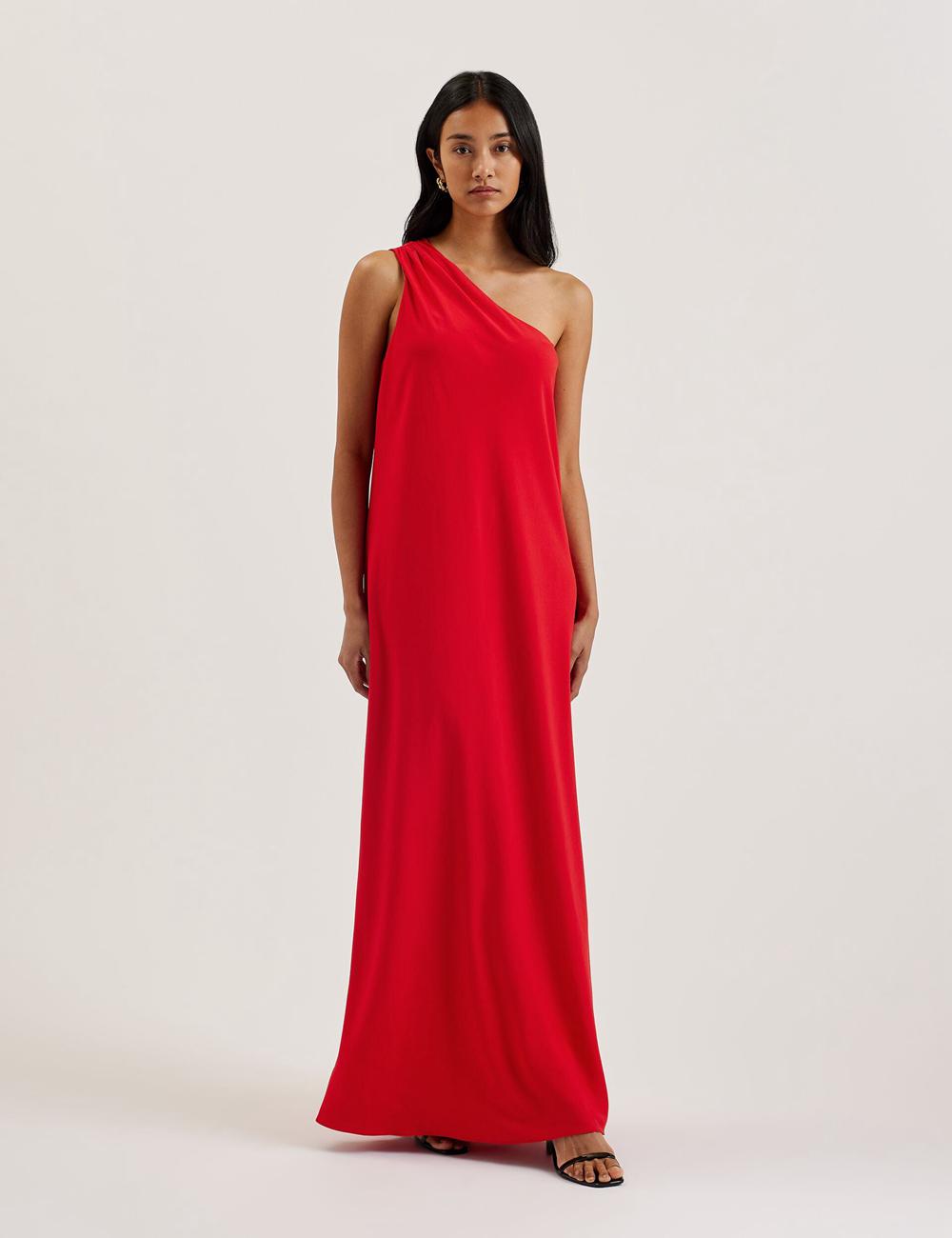 Red Ted Baker AISLI - One Shoulder Woven Women Maxi Dresses | SG  5170-JBIGF