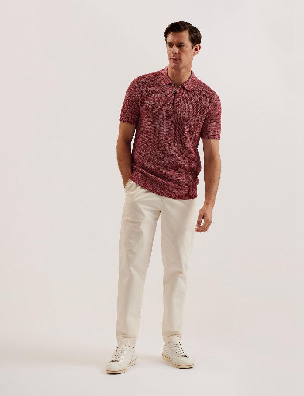 Red Ted Baker BLOSSAM - Space Dye Zip Neck Men Polos Shirts | SG  6285-WRSVI