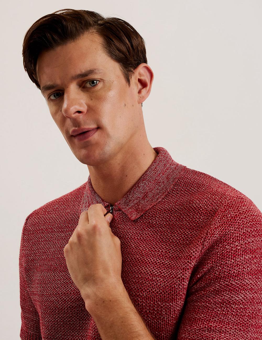 Red Ted Baker BLOSSAM - Space Dye Zip Neck Men Polos Shirts | SG  6285-WRSVI