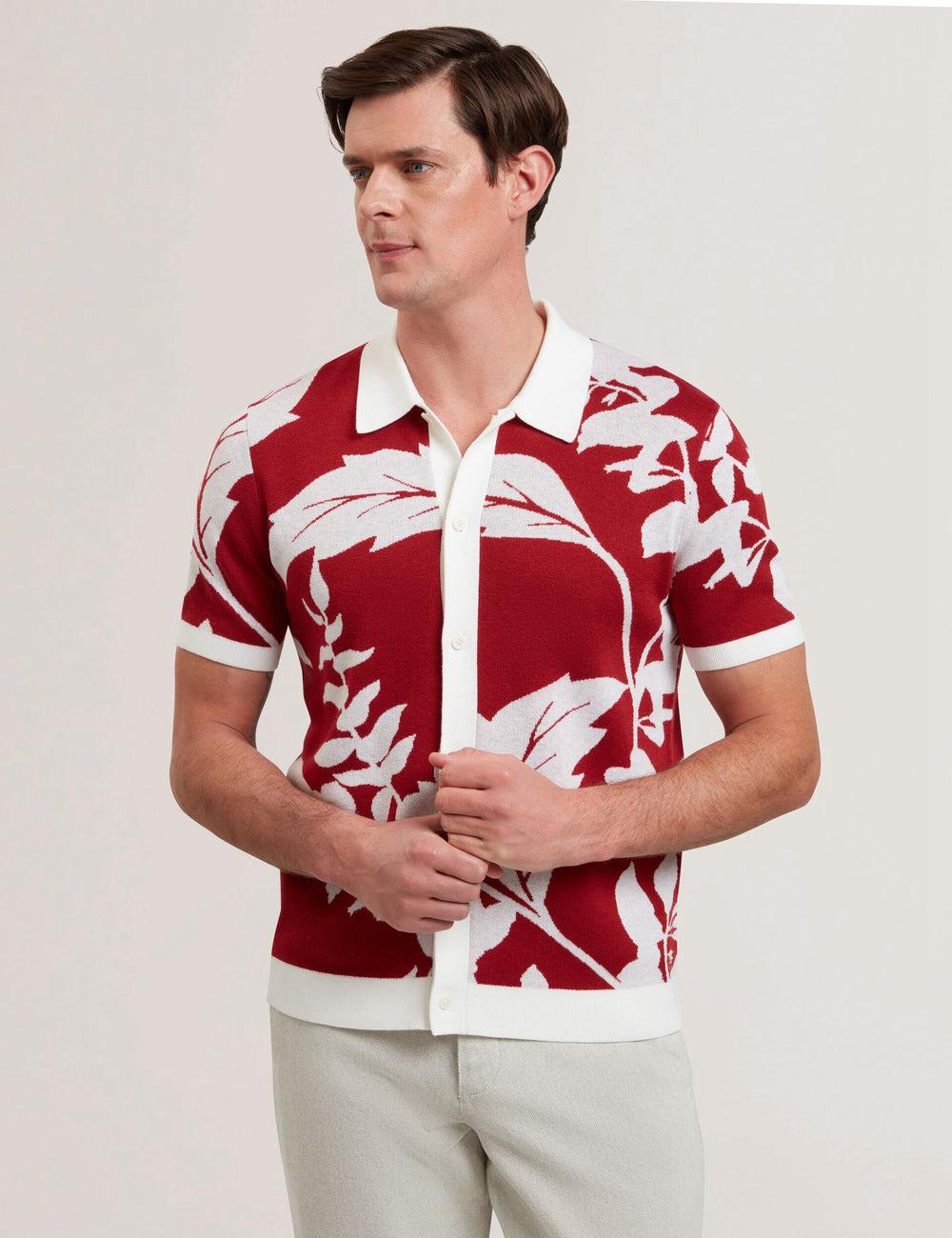 Red Ted Baker EDSON - Short Sleeve Button Through Floral Men Polos Shirts | SG  2583-ZMDXY