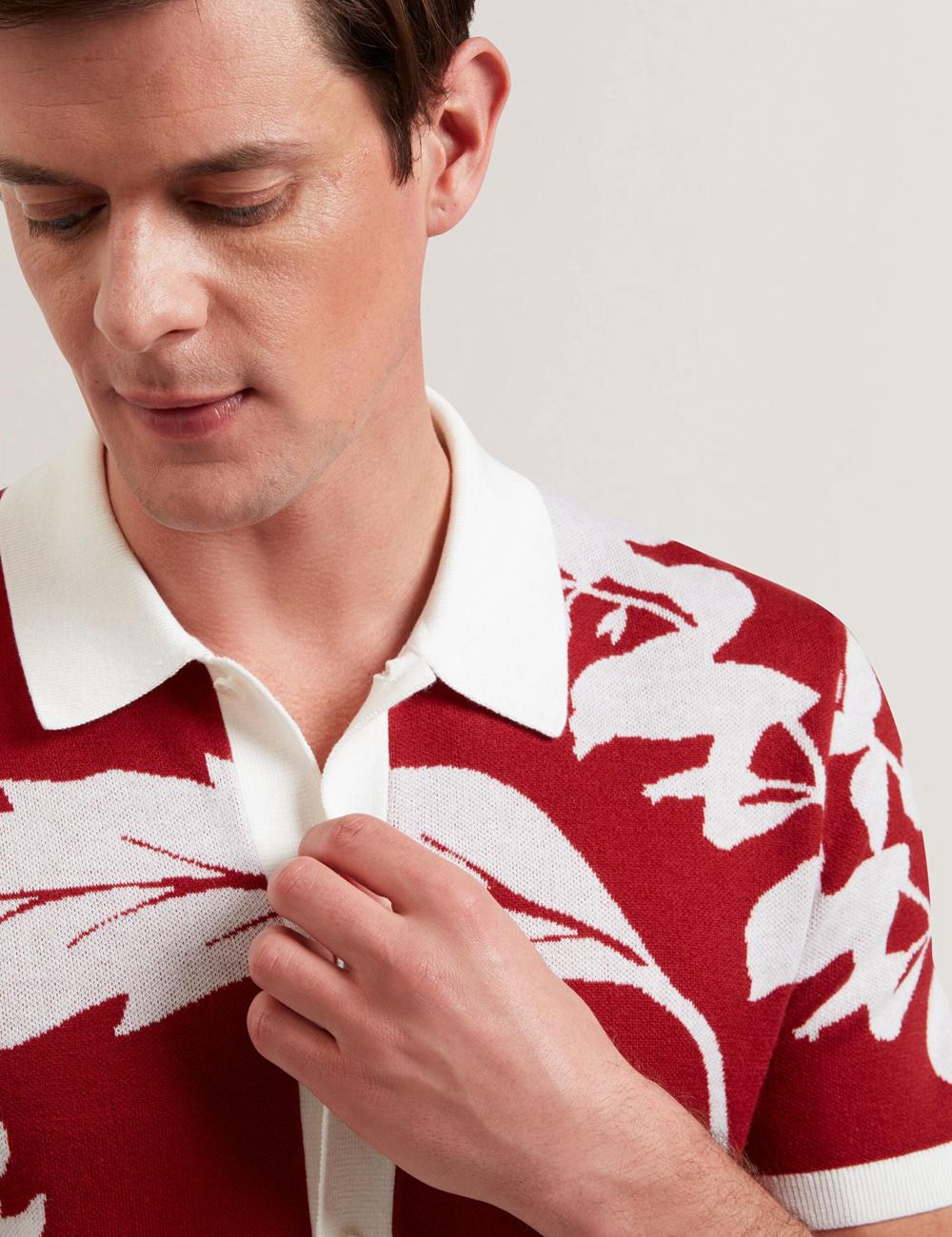 Red Ted Baker EDSON - Short Sleeve Button Through Floral Men Polos Shirts | SG  2583-ZMDXY
