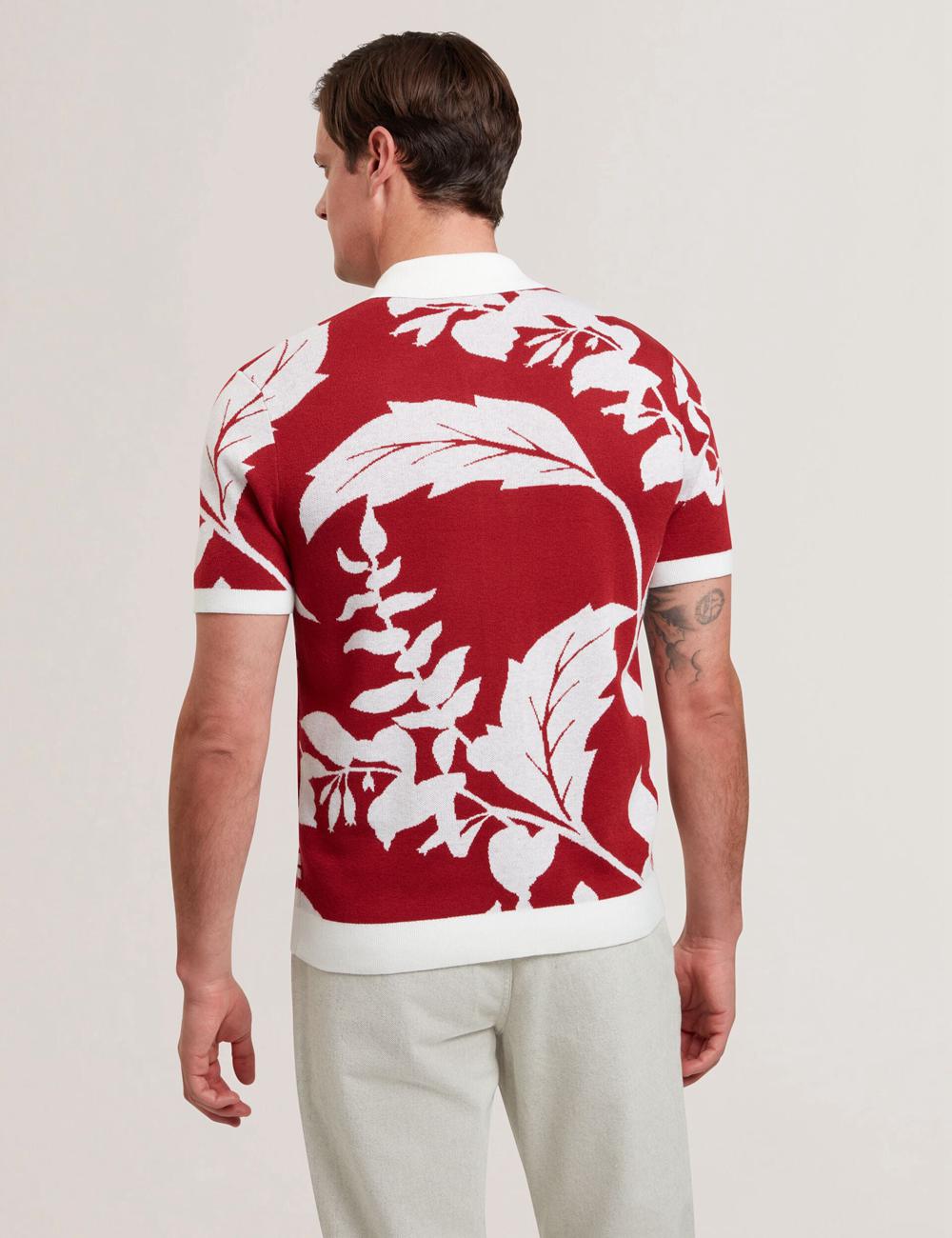 Red Ted Baker EDSON - Short Sleeve Button Through Floral Men Polos Shirts | SG  2583-ZMDXY