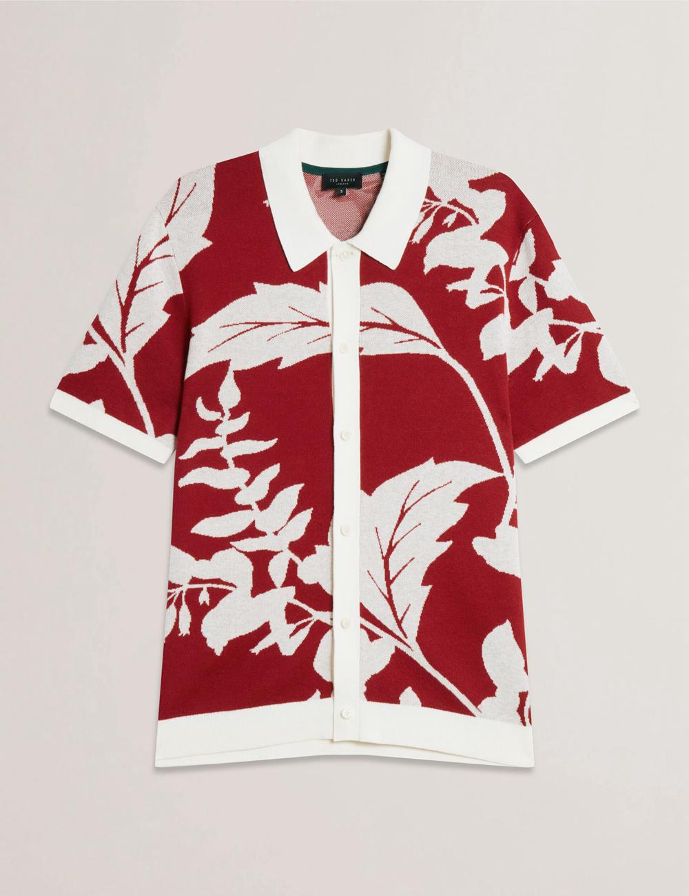 Red Ted Baker EDSON - Short Sleeve Button Through Floral Men Polos Shirts | SG  2583-ZMDXY