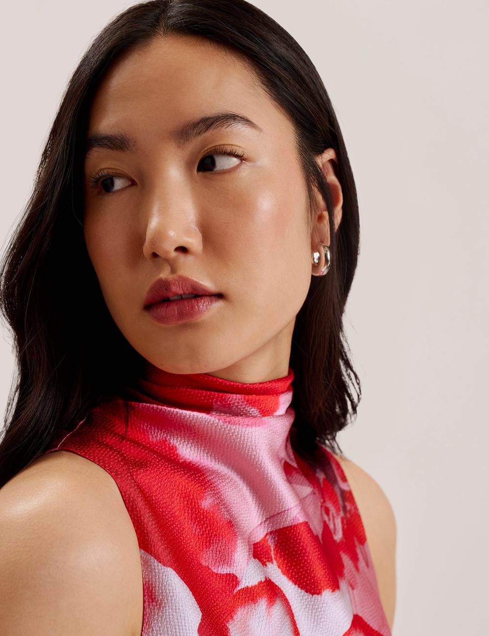 Red Ted Baker KOHANA - Floral Satin High Neck Sleeveless Top Women Blouses | SG  6710-SCBJZ