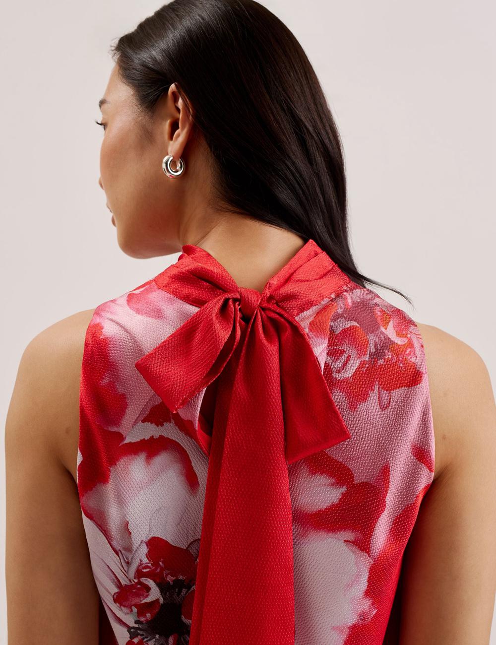 Red Ted Baker KOHANA - Floral Satin High Neck Sleeveless Top Women Blouses | SG  6710-SCBJZ