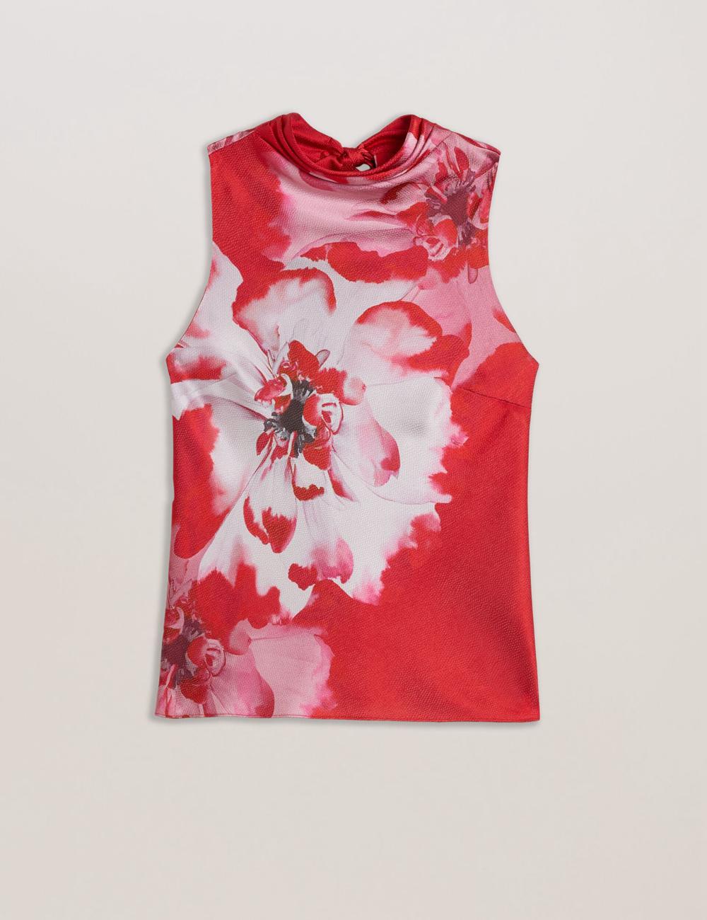 Red Ted Baker KOHANA - Floral Satin High Neck Sleeveless Top Women Blouses | SG  6710-SCBJZ